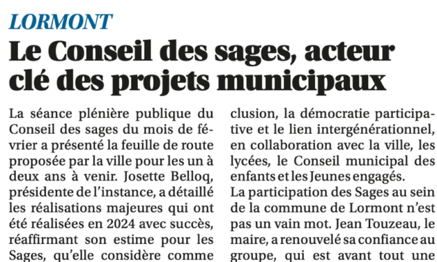 Assemblée plénière de l’instance CONSEIL DES SAGES de Lormont (33)